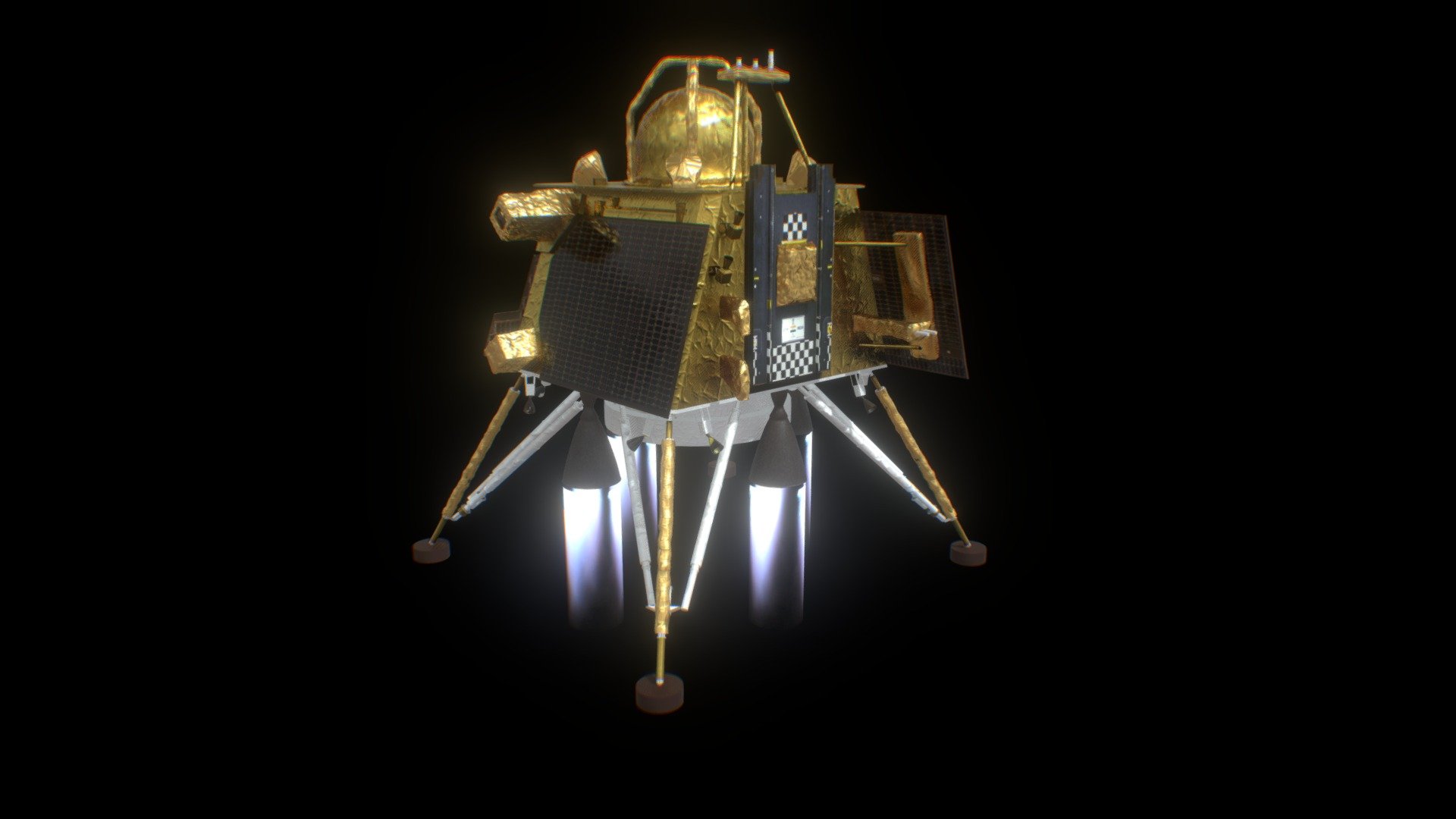 Chandrayaan-3 Vikram Lander &amp; Pragyan Rover 3D Model

Dive into the intricate details of India's ambitious lunar exploration mission with this meticulously crafted 3D model of the Chandrayaan-3 Vikram Lander and its companion, the Pragyan Rover.

Features:

Highly Detailed: Every component, from the lander's legs to the rover's wheels, has been designed with precision to closely match the real-life counterparts.
Accurate Representation: Based on official ISRO (Indian Space Research Organisation) blueprints and images, ensuring the model's authenticity.
Interactive Experience: Explore the model from every angle, zoom in to appreciate the finer details, and immerse yourself in India's lunar mission.