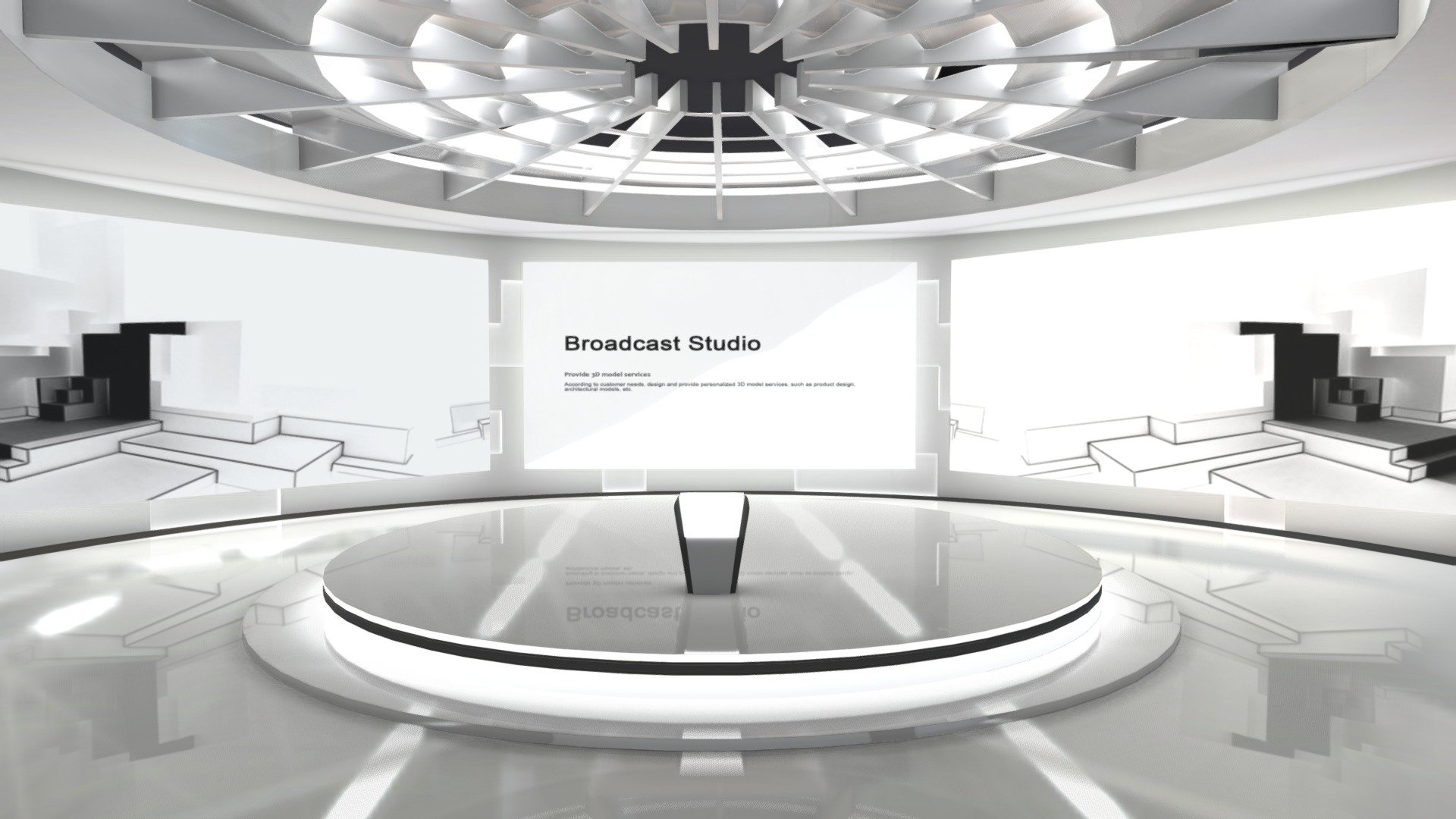 TV News Studio design, with three background screens on which you could put any content on it. Ready for all kinds of live news broadcasting.

Scaled in real world dimensions
Hi-res textures baked

Spatial seat hotspots supported ( You need to download the additional files which named “with hotspots” )