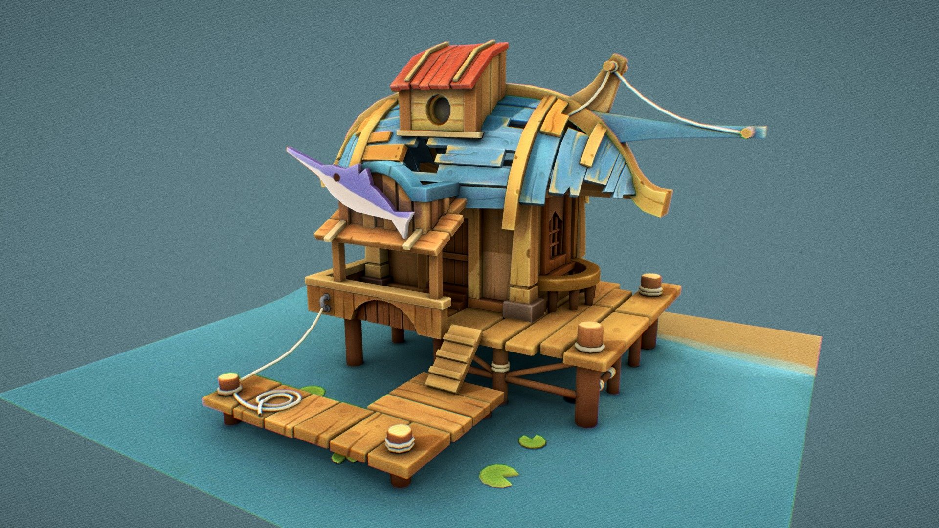 A small island where the fisherman's house is located. This is my first study of UE4. 
All work can be viewed here https://www.artstation.com/artwork/Ye0o33 


