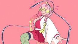 Demon Slayer : Mitsuri Kanroji (甘露寺蜜璃) toon, cute, flat, flatshaded, mixamo, outline, 2dto3d, handpainted, cartoon, blender, sword, human, kimetsu, kimetsunoyaiba, demonslayer, kanroji, mitsuri