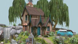 DAE Diorama - Grandma's house dae, tree, style, dog, sheep, cottage, animals, creatures, holiday, vegetation, foliage, farm, realistic, woods, autodeskmaya, grandma, cozy, daehowest, gameengine, lowpolymodel, chickens, willowtree, maya, lighting, 3d, photoshop, lowpoly, gameasset, 3dmodel