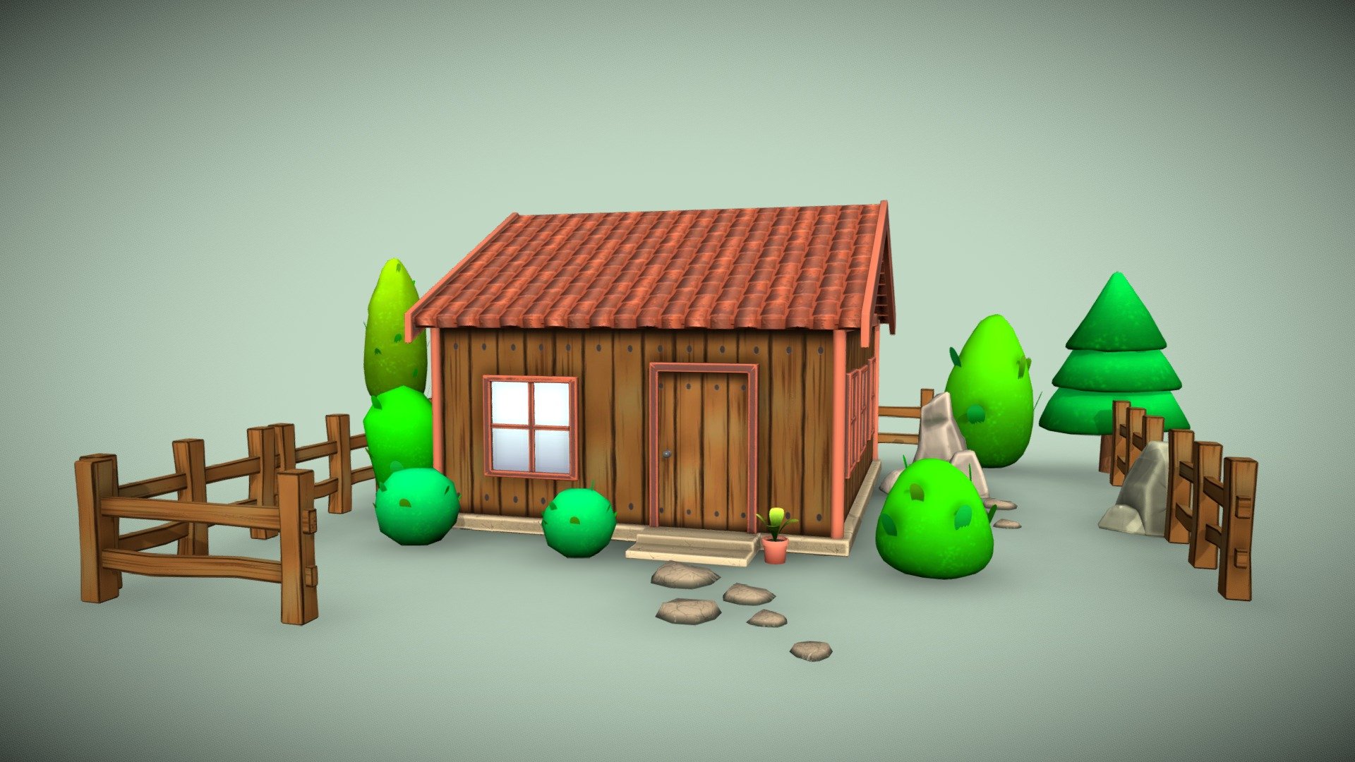 Set of stylized houses bushes trees stones fence PBR low-poly game ready all models are separated 
all models are separated
Polygons 8299 
Vertices 9902