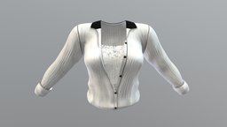 Female White Tucked In Shirt And Lace Cami white, shirt, front, , fashion, girls, top, open, semi, long, clothes, folded, summer, beautiful, sleeves, casual, womens, elegant, lace, wear, blouse, camisole, cami, pbr, low, poly, female, unbottoned, tucked