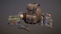 Mushroom Adventure Kit kit, scene, 3dmodels, mushroom, objects, assets, prop, books, adventure, jar, props, backpack, potions, substancepainter, maya, modeling, texture, adventurekitchallenge