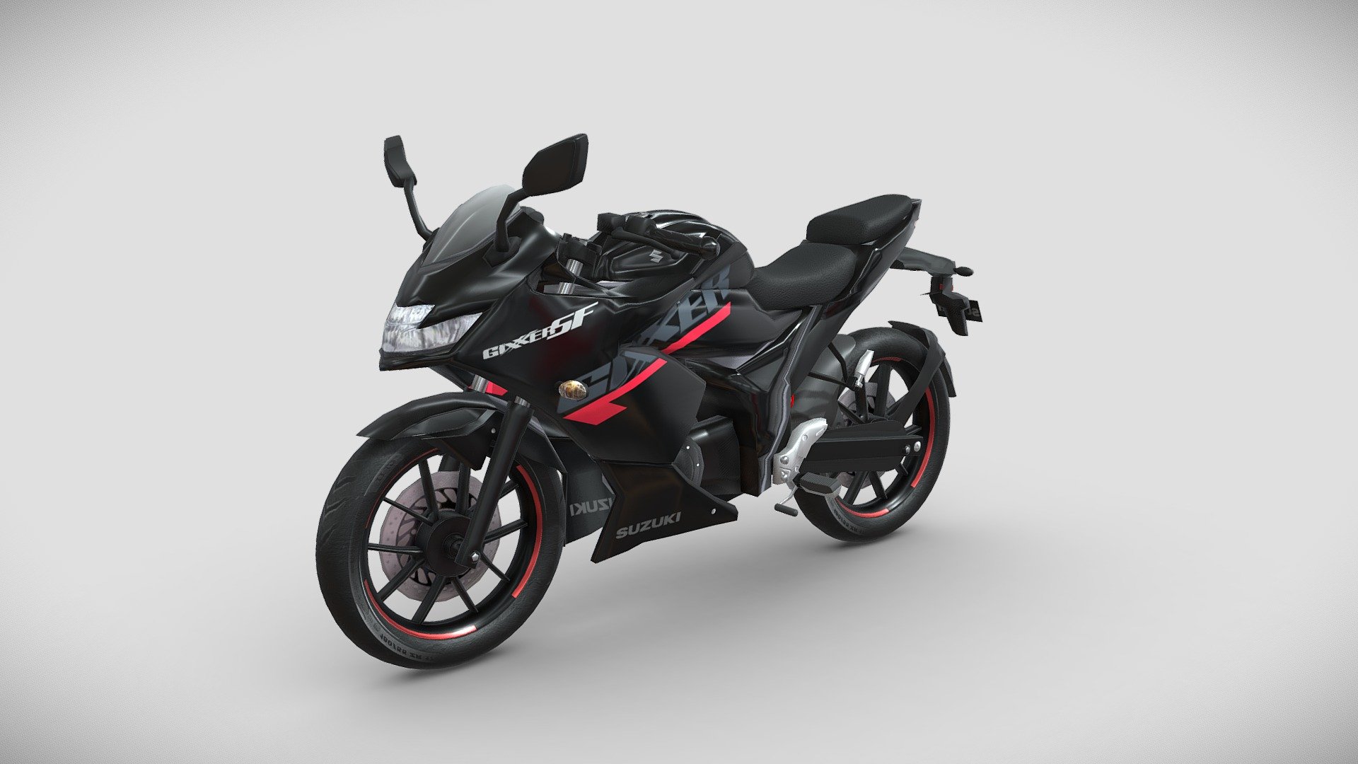 The Suzuki Gixxer SF is sleek and stylish motorcycle known for its timeless design, comfort, and performance.
This 3D model of the Suzuki Gixxer SF captures the essence of a Adventure Tourer motorcycle. With its sleek and stylish design, the Suzuki Gixxer SF is a sight to behold.

Model Type: Polygonal
Polygons: 18,642
Vertices: 19,099
Formats available: Maya ASCII 2018, Maya Binary 2018, FBX , OBJ
Textures: Color, Normal, Height, Metallic, Roughness and Opacity maps
Texture Resolution: 4096 x 4096 pixels

The model is fully optimized for use in real-time applications, making it suitable for use in virtual reality, augmented reality, mobile games, PC games and other interactive experiences.

Whether you're a fan of Adventure Tourer or appreciate well-designed motorcycles, this 3D model of the Suzuki Gixxer SF is sure to impress.

Hope you like it!