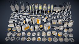 Industrial Kitbash - 12 - 100 pieces lamp, wheel, speaker, mechanical, bolt, hook, panel, mechanism, hardware, machine, engine, part, hinge, crane, kitbash, hang, armen, manukyan, sci-fi, factory, engineering, industrial, noai