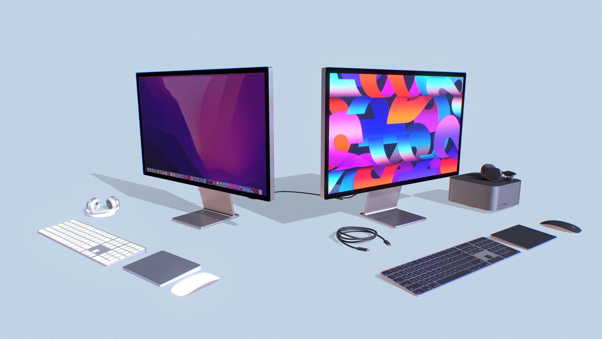 3D model of Mac Studio 2021 with keyboard, mouse , trackpad and airPods Max high-quality with multi screen textures each color and you can easily to put your screen

The model optimized for game engines (Unreal, Unity&hellip;)

Download includes .obj ,.fbx ,.blend file.

Textures: 2K PBR, bundled with additional textures for Unity and UnrealEngine.

Vertices 36,245 Faces 31,927












