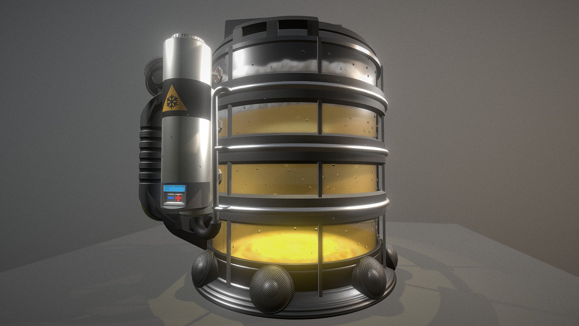 Here is my beer mug wip-4 for the Sketchfab Freeform Challenge: GDC Beer Bust!



Here are some new update for my beer mug.



The Beer-portal its activated :)





The speaker grid had too many polygons, so I created a 1k normalmap for it.



My to do-list for this:




Grip for the thumb (done)

Cooling-unit and pipe-system for the liquid nitrogen (done)

Condensation drops (done)

Beer-payment-system (done)

carbon dioxide bubbles (done)

Cartridge for restoring the carbon dioxide (done)

Sound-system (done)

Beer-portal-system (done)

Beer planet (open)

Low-Poly model and textures (~30% done)

Modeled, textured, rigged and animated in Blender as usual :)
https://www.blender.org/download
