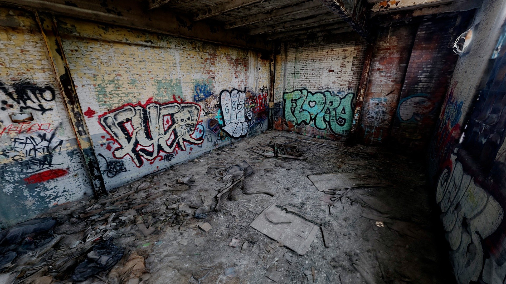 A professional 3D scan of a graffiti-rich warehouse. This model showcases the raw, vibrant energy of Detroit's street art, meticulously captured using a Canon EOS R camera and processed in reality capture. 

Ideal for urban scenes, game environments, or any project in need of a touch of edgy realism.