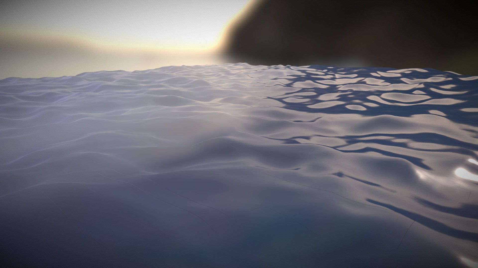 Meshmorphing ocean water wave animation made in Blender. clean animation loop.
Highpoly geometry, one material. 5 morph targets