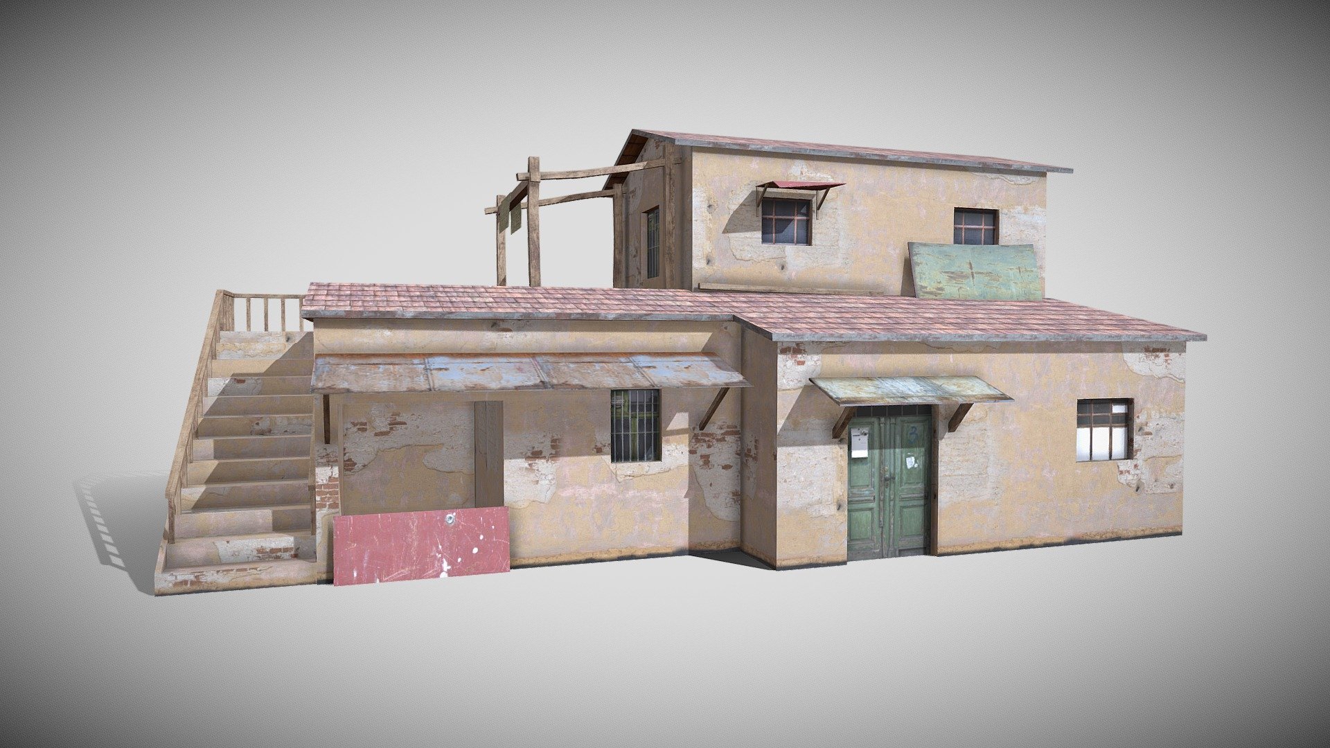 Game Ready 3D Old House /slum Native file format 3Ds max 2022 Other formats Blender 4.0 ,FBX, OBJ, All formats include materials &amp; textures

Polygons- 806   Vertices-978

Materials &amp; textures. 1 Diffuse Map 2048x2048