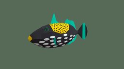 Clown Trigger fish, fishing, river, underwater, animals, lake, ocean, aquarium, aquatic, sealife, oceanlife, fish-cartoon, clown-trigger, low-poly, animal, animated, simple, sea