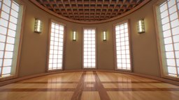 VR Meditation Room - EL13 room, windows, ceiling, floor, lamps, asian, vr, continent, zen, meditation, continental, glass, lowpoly, wood, gameready
