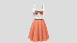 Cute Bow Chest Orange Summer Dress short, green, orange, fashion, girls, clothes, with, skirt, pink, summer, dress, straps, slim, belt, womens, wear, dots, polka, pbr, low, poly, female, blue, ruffled