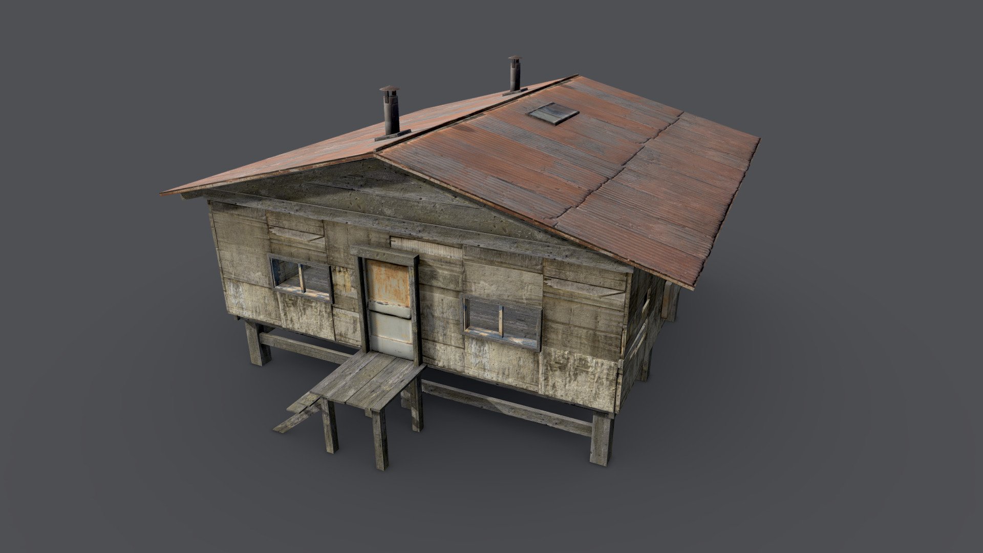 Wooden barrack - game ready model