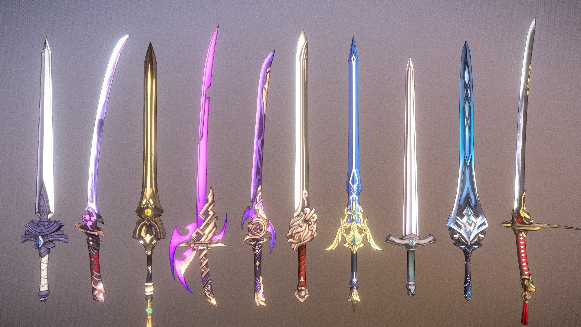 10 Genshin Impact Inspired Sword 3D Models

This Pack includes 10 Genshin Impact Inspired Sword models which is properly shader to give its original game look with outline and correct anime shading.

This pack includes





Blend file 




All its texture files



Link to full pack: https://www.artstation.com/marketplace/p/qleV2/50-genshin-impact-inspired-sword-3d-models