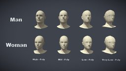 Base Mesh Pack - Head face, topology, mesh, rigging, basemesh, pack, midpoly, head, woman, part, topogun, verylowpoly, character, lowpoly, model, gameasset, highpoly