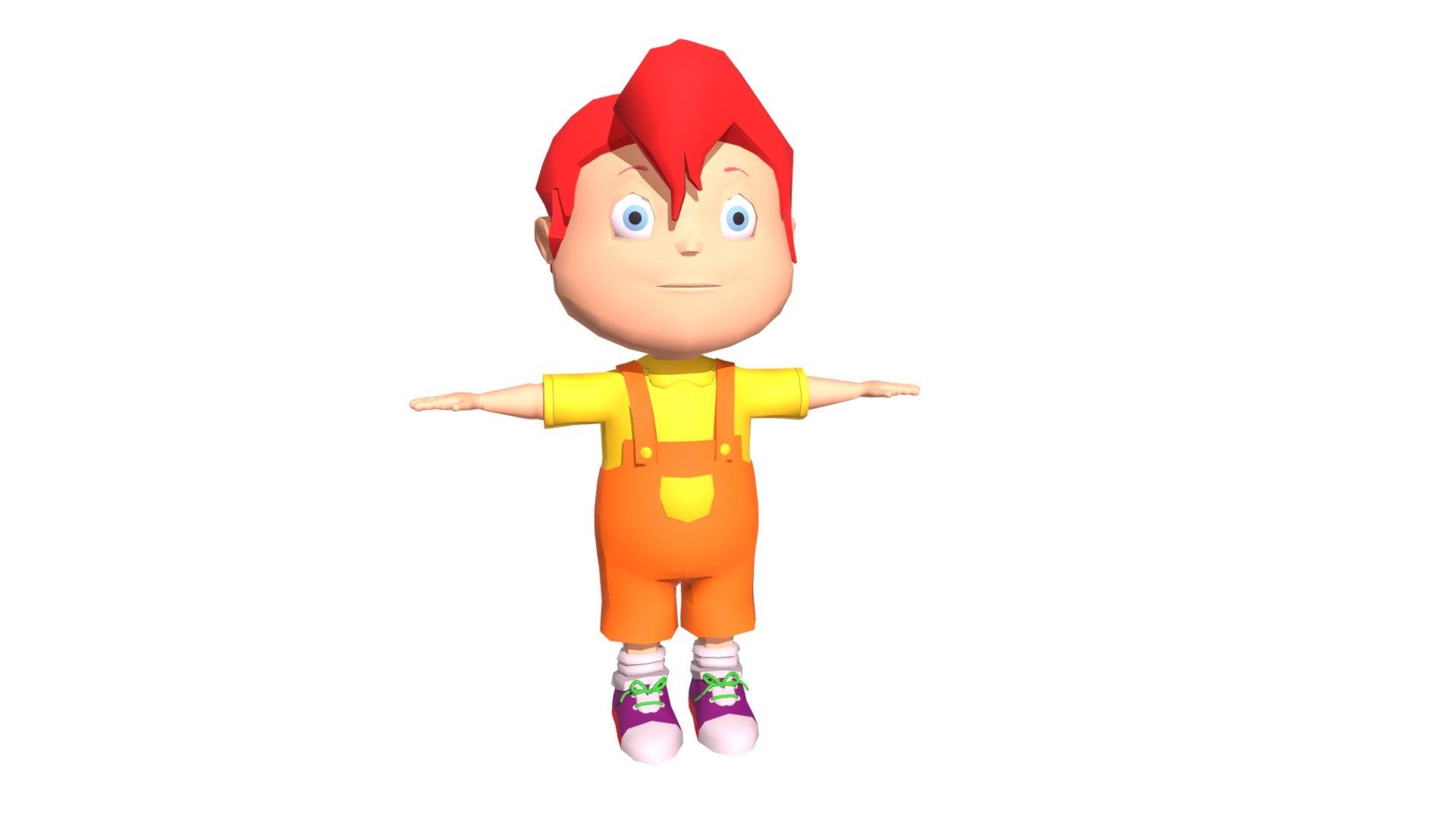 Quality 3d model of cartoon kid character.