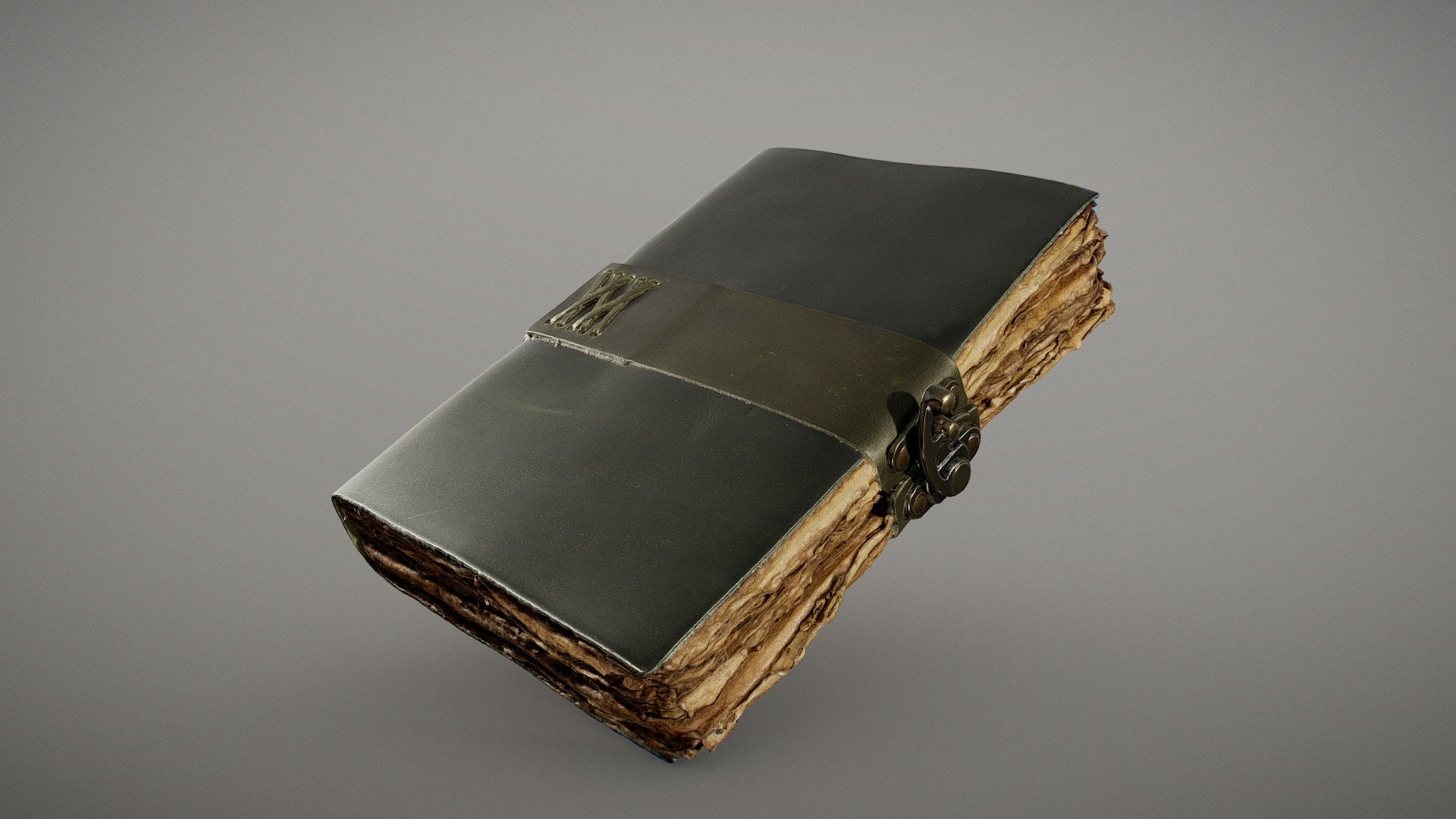 ** Vintage Leather Journal **

Book of Shadows with Lock Closure and 240 Antique Deckle Edge Paper pages.

18.1 x 23.2 x 5.5 cm (49 micrometers per texel @ 8k)

Scanned using advanced technology developed by inciprocal Inc. that enables highly photo-realistic reproduction of real-world products in virtual environments. Our hardware and software technology combines advanced photometry, structured light, photogrammtery and light fields to capture and generate accurate material representations from tens of thousands of images targeting real-time and offline path-traced PBR compatible renderers.

Zip file includes low-poly OBJ mesh (in meters) with a set of 8k PBR textures compressed with lossless JPEG (no chroma sub-sampling).