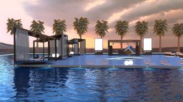 Meta Island: VR Meeting & Disco | Baked music, cube, scene, style, tropical, exterior, live, kiosk, luxury, fashion, island, night, party, baked, vr, festival, ar, pool, resort, sunset, spatial, disco, beach, concert, palms, hdri, conference, meta, meeting, relaxing, metaverse, swimmingpool, baked-textures, nft, lowpoly, futuristic, gameready, lightbaked