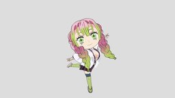 Mitsuri Kanroji Chibi -Demon Slayer- fanart, toon, cute, demon, cell, no, shading, love, stylised, manga, slayer, cel, yaiba, girl, 3d, blender, anime, kimetsu, kimetsunoyaiba, kanroji, mitsuri, noai, kajonri, kanrozimitsuri