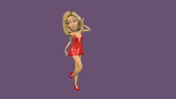 3D Cartoon Character Girl Blond in Red red, blond, character, girl
