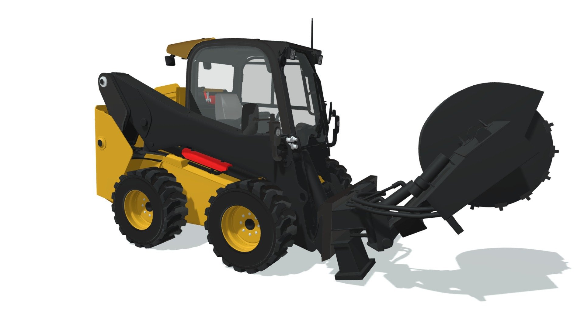 High quality 3d model of skid steer loader with stump grinder cutter.
Model comes with semi interior details.