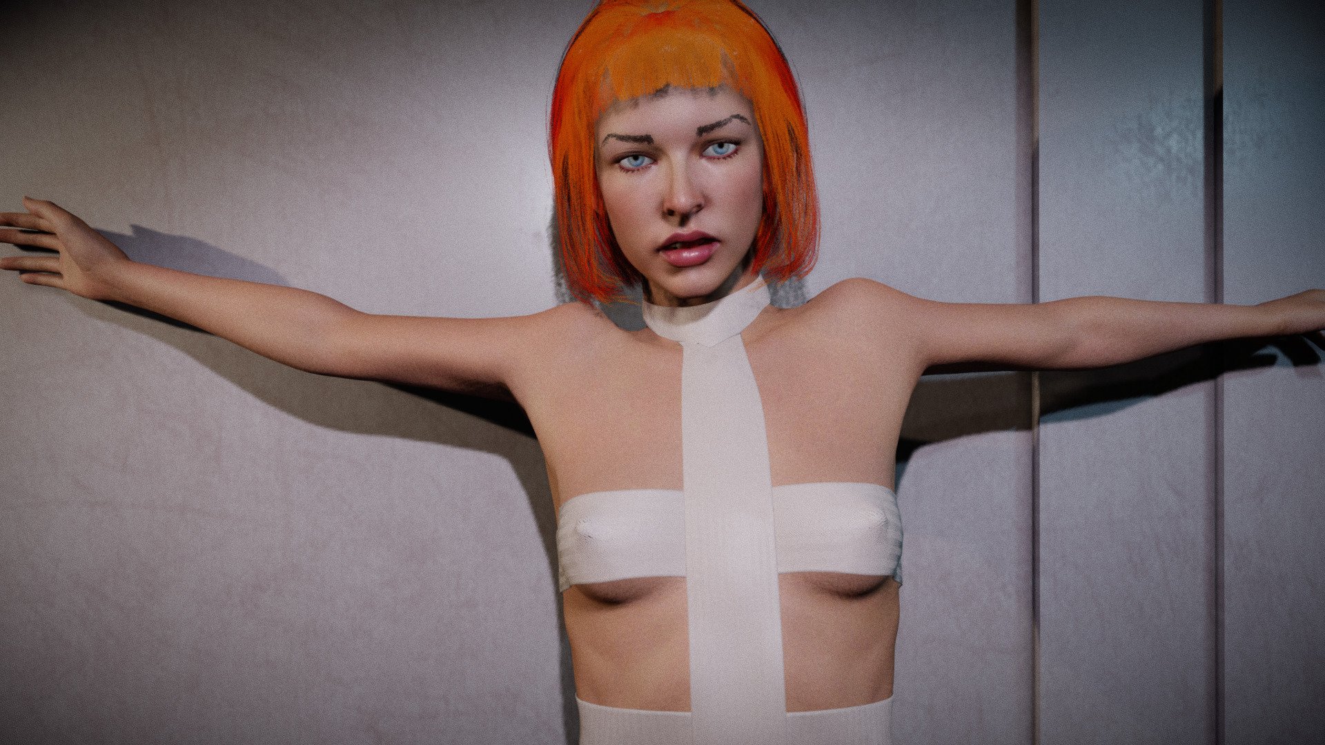 * PLEASE DOWNLOAD THE RAR INSIDE THE ADDITIONAL FILES!!!
Leeloo from the fifth element film female model. mixamo bone names for animations. sss subsurface scattering. body fully rigged.  basic face rig. model in blender file. Two poses transition animation