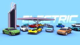 ARCADE: Electric Vehicles Pack formula, truck, cars, sedan, trailer, pack, vehicle, futuristic, city, stylized, electric