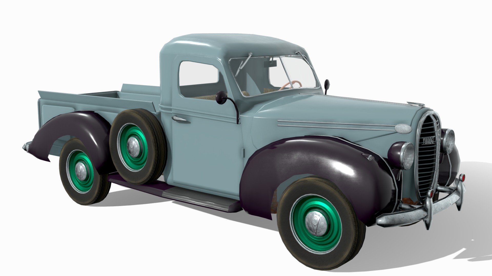 1938 Ford V8 Pick-up truck, branded as Vairogs (Lat: ‘shield’) for the Latvian market. 3D model based on my previous works, below 50k tris, low poly tyres and wheels. .zip file contains all textures and a .blend file. Model is not triangulized, so if you wish, it should be easy to modify it!

If you wish to request a custom model, or have any questions, email me at libaumedia@outlook.com Thank you, Robin of Libau Media.