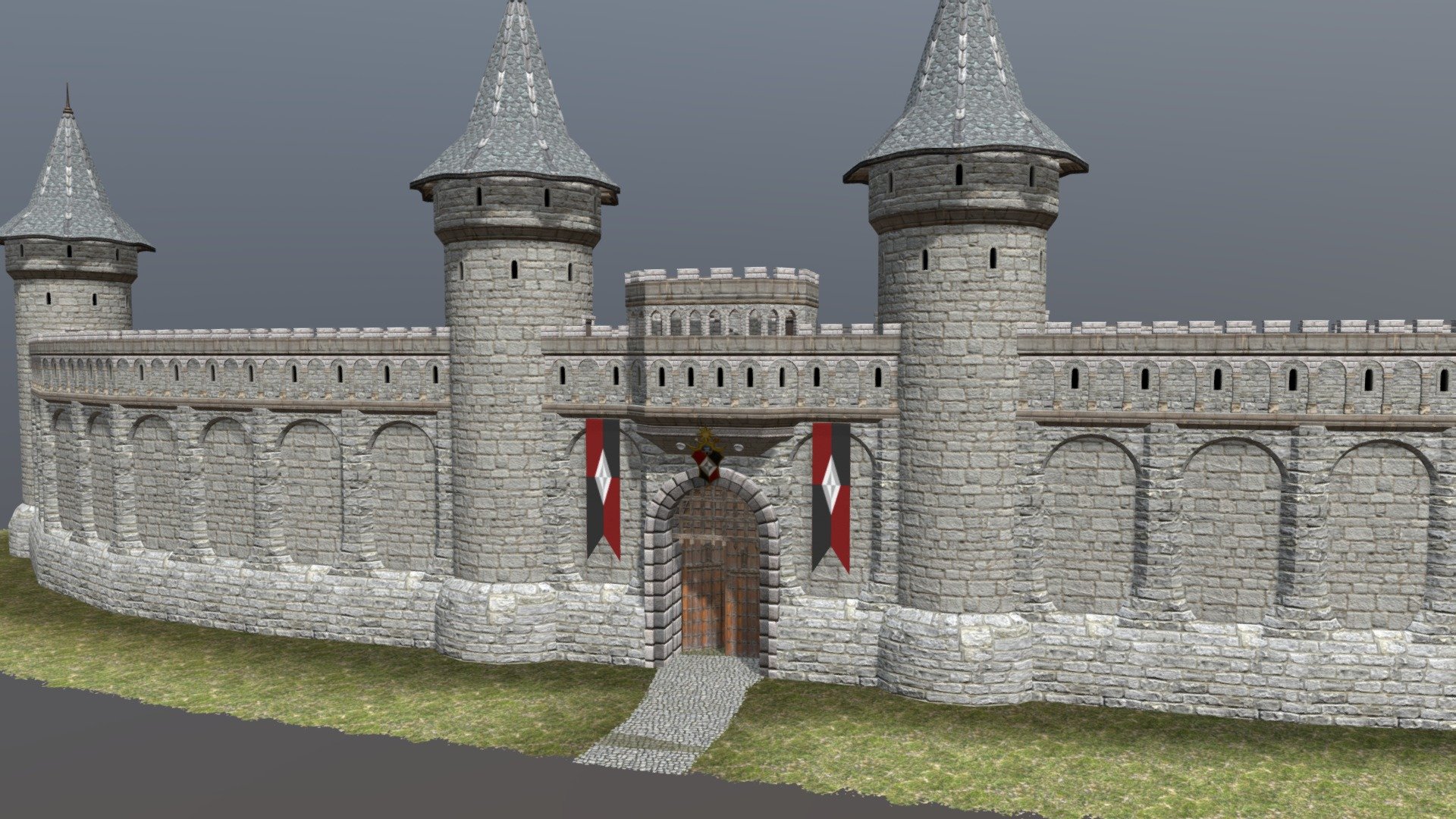 Another older model I decided to revamp and upload. I added a ton of details, particularly the portcullis winch and chains inside the gatehouse. I also tried some new effects with vertex color.

This is a modular set that I originally intended to go with the houses that I already uploaded. It's more fantasy than medieval, but that was the original intention.