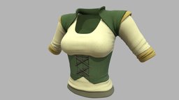 Female Medieval Steampunk Peasant Top green, steampunk, white, fashion, medieval, up, british, top, cream, clothes, era, irish, old, traditional, villager, lace, elizabethan, peasant, wear, corset, bolero, 16th-century, shrug, pbr, low, poly, female