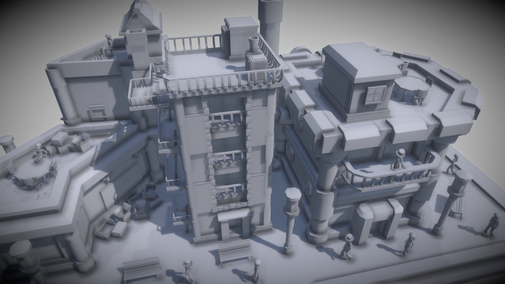 Check the previous one: https://skfb.ly/6CVDu

Added some simple character models to populate the scene, next time I will upload a colored version, hope you enjoy it.