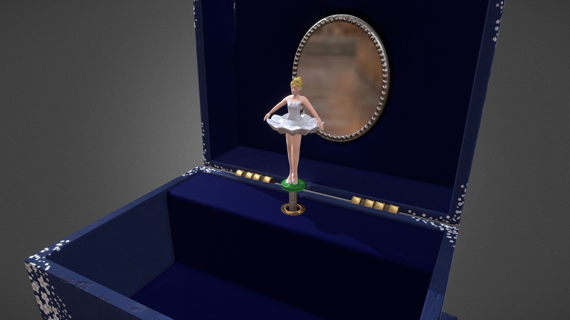 A music box made in Maya and brought into Substance Painter. It was one I had as a kid and I wanted to replicate it to the best of my abilities. More in depth process here: https://ellarosecampbell.wixsite.com/website-1/music-box

Music by Jagadamba on FreeSound.