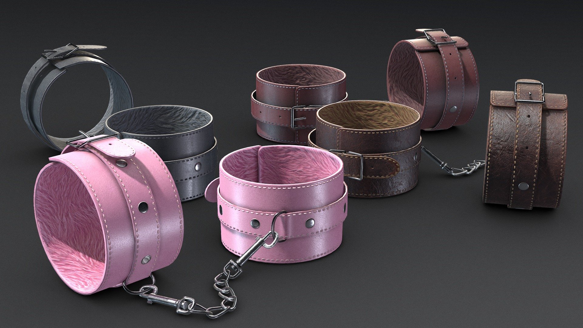 Furry leather hand cuffs
What do you get?

Models:




Hand cuff (.fbx, .obj)

Hand cuffs with chain (.fbx, .obj)

Chain (.fbx, .obj)

Chain loop (.fbx, .obj)

Chain hook (.fbx, .obj)

High poly models:




Hand cuff (.fbx, .obj)

Chain loop (.fbx, .obj)

Chain hook (.fbx, .obj)

Files are separated and put into folder structure

Unity Standard Shader textures :

All versions included!




Albedo 2048x2048

Normal 2048x2048

Specular 2048x2048

Ambient Oclussion 2048x2048

UE4 textures :

All versions included!




Albedo 2048x2048

Normal 2048x2048

RMA (Rougness, Metalness, Ambient Oclussion - channel packed texture) 2048x2048



Feel free to contact me via PM. Happy shopping, .MG


VR / AR / Low-poly / Game ready / hand cuffs / furry / bdsm / xxx 3D model