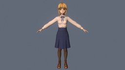 T pose rigged model of Saber cute, teenage, skirt, saber, teen, woman, beautiful, blonde, fate-zero, anime-girl, fate-stay-night, artoria-pendragon, girl, anime, rigged, emale