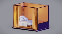 Bed Composition modern, rails, bed, ikea, bedroom, set, composition, soft, mattress, yellow, fabric, pillows, curtains, gold