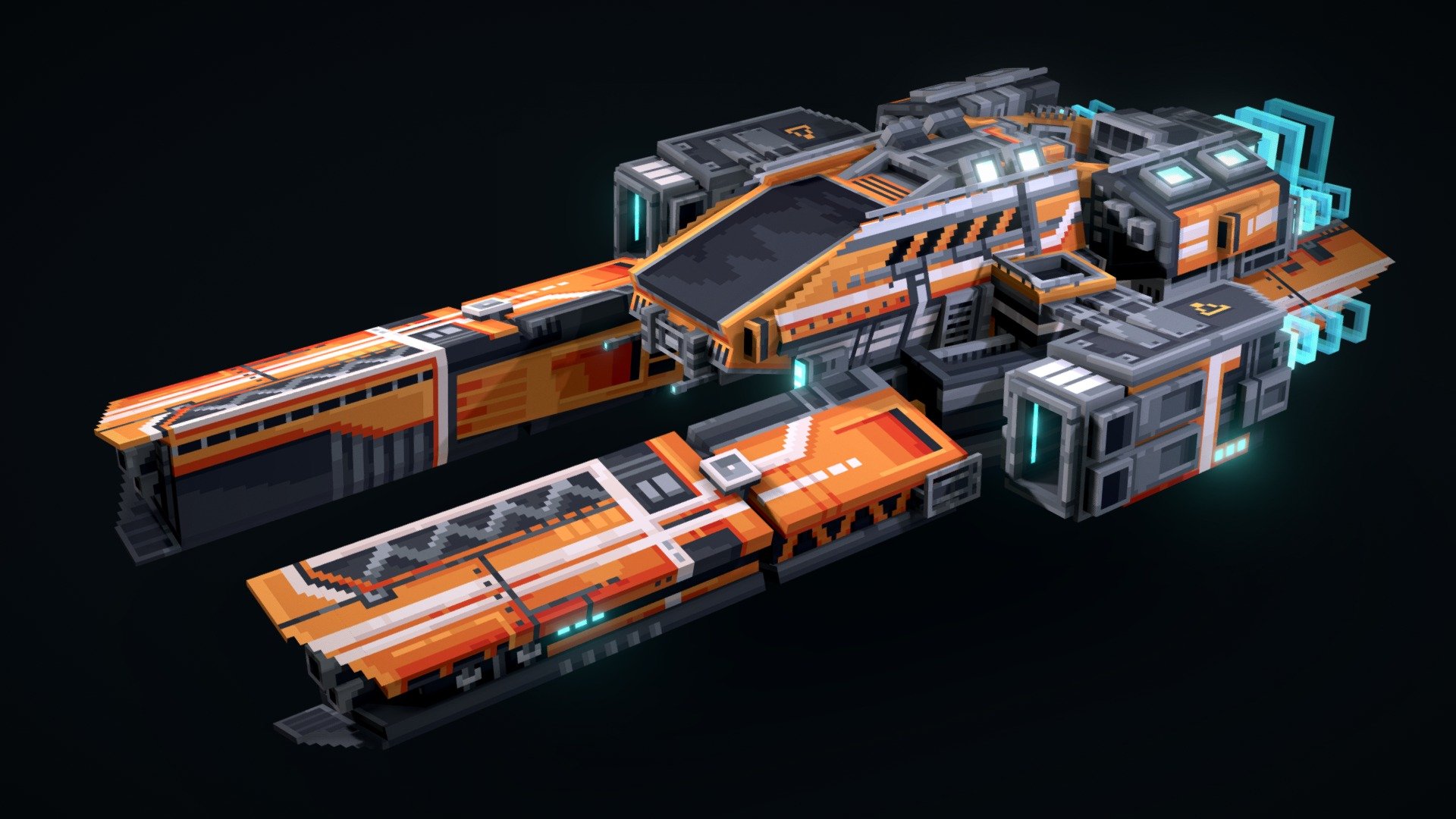 Fighter spaceship with a classic two-pronged design.

Created with Blockbench