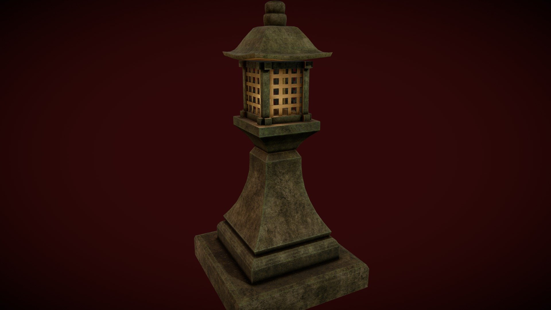 In Japan, a tōrō (灯籠 or 灯篭, 灯楼, light basket, light tower) is a traditional lantern made of stone, wood, or metal. In Japan, tōrō were originally used only in Buddhist temples, where they lined and illuminated paths. Lit lanterns were then considered an offering to Buddha.

An old and eroded Japanese stone lantern(tōrō) . Modelled in Blender and textured in Substance painter.