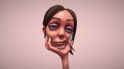 Born in a boring boredom face, sculpting, boring, 2d, head, substancepainter, modeling, texturing, girl, 3d, blender