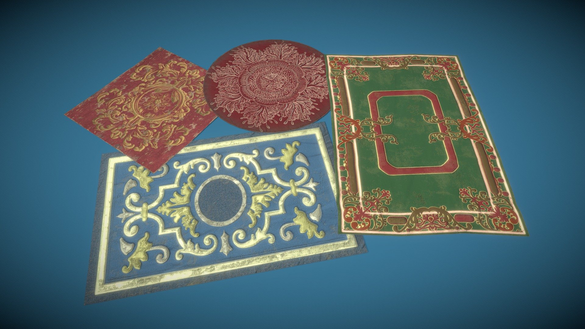 Custom-Order from ATLAS Server AquariusRP



A carpet gives every room a more homely appearance - be it a pirate ship, a simple house or a mansion.



4K Textures (4096x4096px) - Rug1, Rug2, Rug3, Rug4



LowPoly-Asset for Video &amp;/or Games



Made with: 3Ds Max, zBrush, Substance Painter, Photoshop