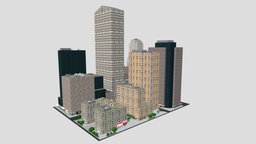 City Buildings Skyscraper New York Low-poly tower, skyline, ny, new, brooklyn, manhattan, york, skyscraper, cab, newyork, taxi, bronx, cityscape, downtown, city, building, street