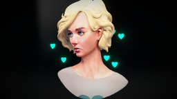 Evie Sculpt face, hair, sculpt, white, eyes, yellow, beautiful, girl, blender, model, female, stylized
