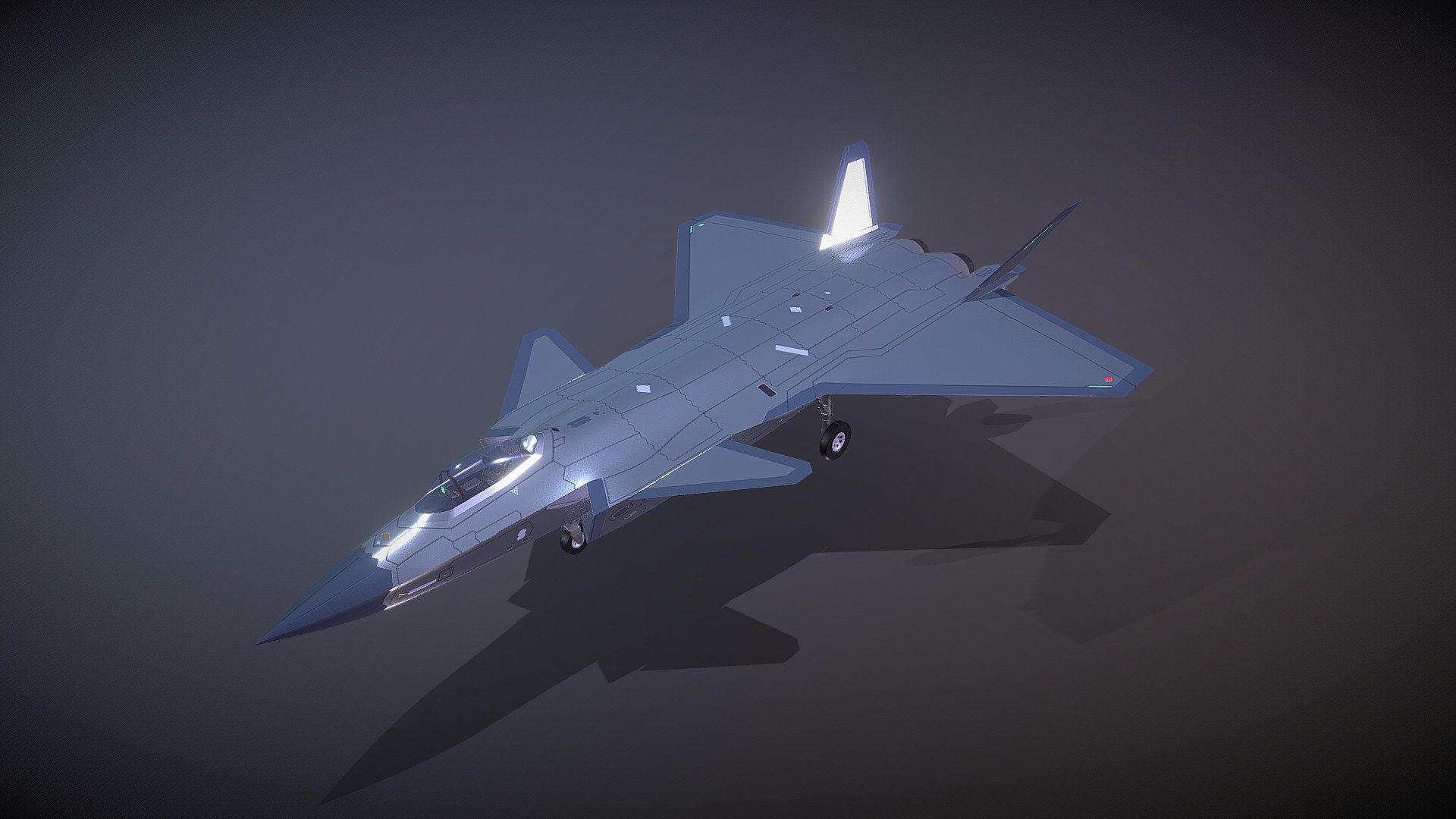 Based on the China's &lsquo;Chengdu' J-20 5th generation stealth jet fighter.
Polycount: 55,834
Triangles: 110,777
Objects: 35
PBR textured in Substance Painter. Mesh and texture only.