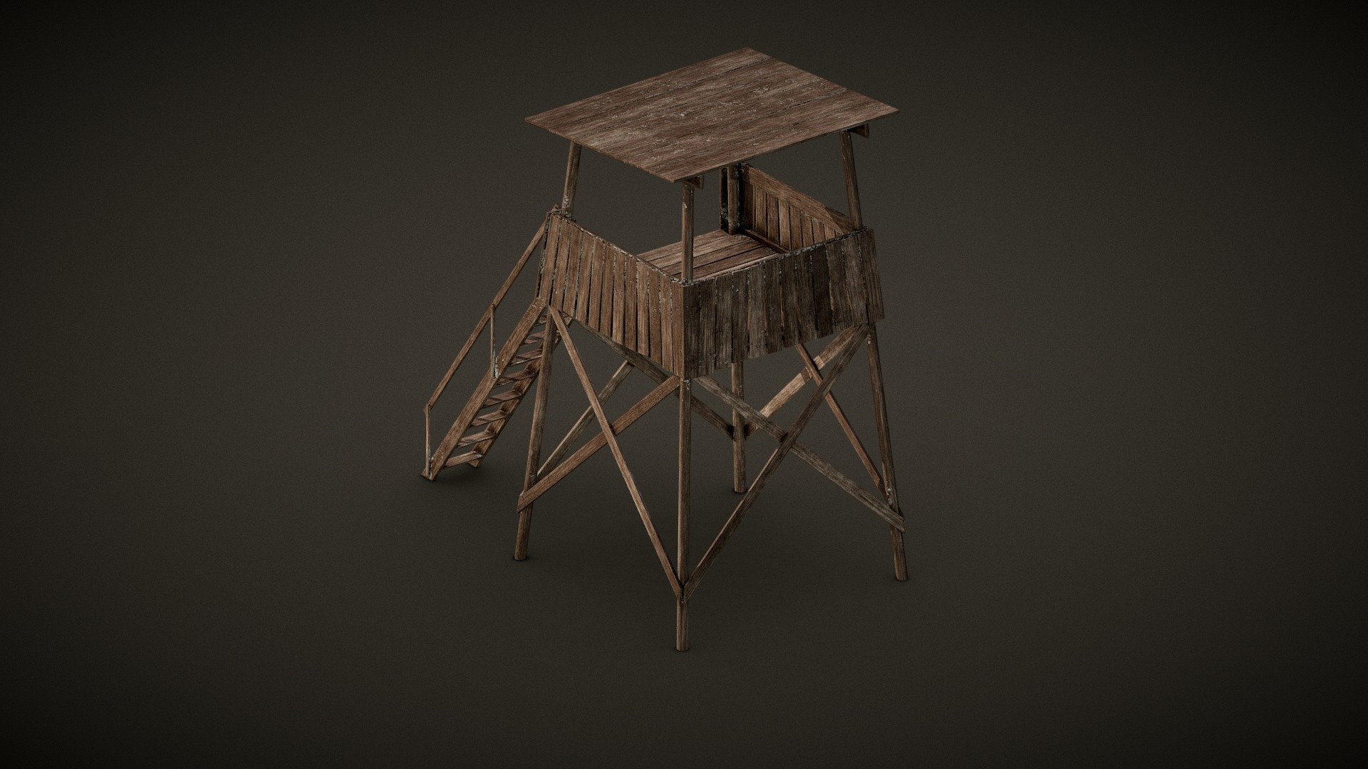 German watch tower from the Auschwitz concentration camp.

Fully opaque model consists of 960 vertices or 1,536 tris. Tower is 4.5 units tall.

One material and three 2,048x2,048 PNG textures are supplied:




Albedo

Occlusion + Roughness + Metallic

Normal (Y+ Up)

Modeled in Blender 2.91 and textured using Substance Painter 2019.