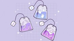 Spooky halloween teabags ✧ tea, autodesk, cute, games, drawing, stars, scary, worm, outline, illustration, maya, cartoon, skull, zbrush, stylized, ghost, halloween, noai, teabags