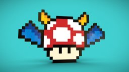 Bat With Horns Mushroom horns, toon, cute, mushroom, b3d, monsters, bat, wings, bros, diorama, sketchfabweeklychallenge, sketchup, 3d, blender, art, voxel, fly, animal, animation, monster, mario
