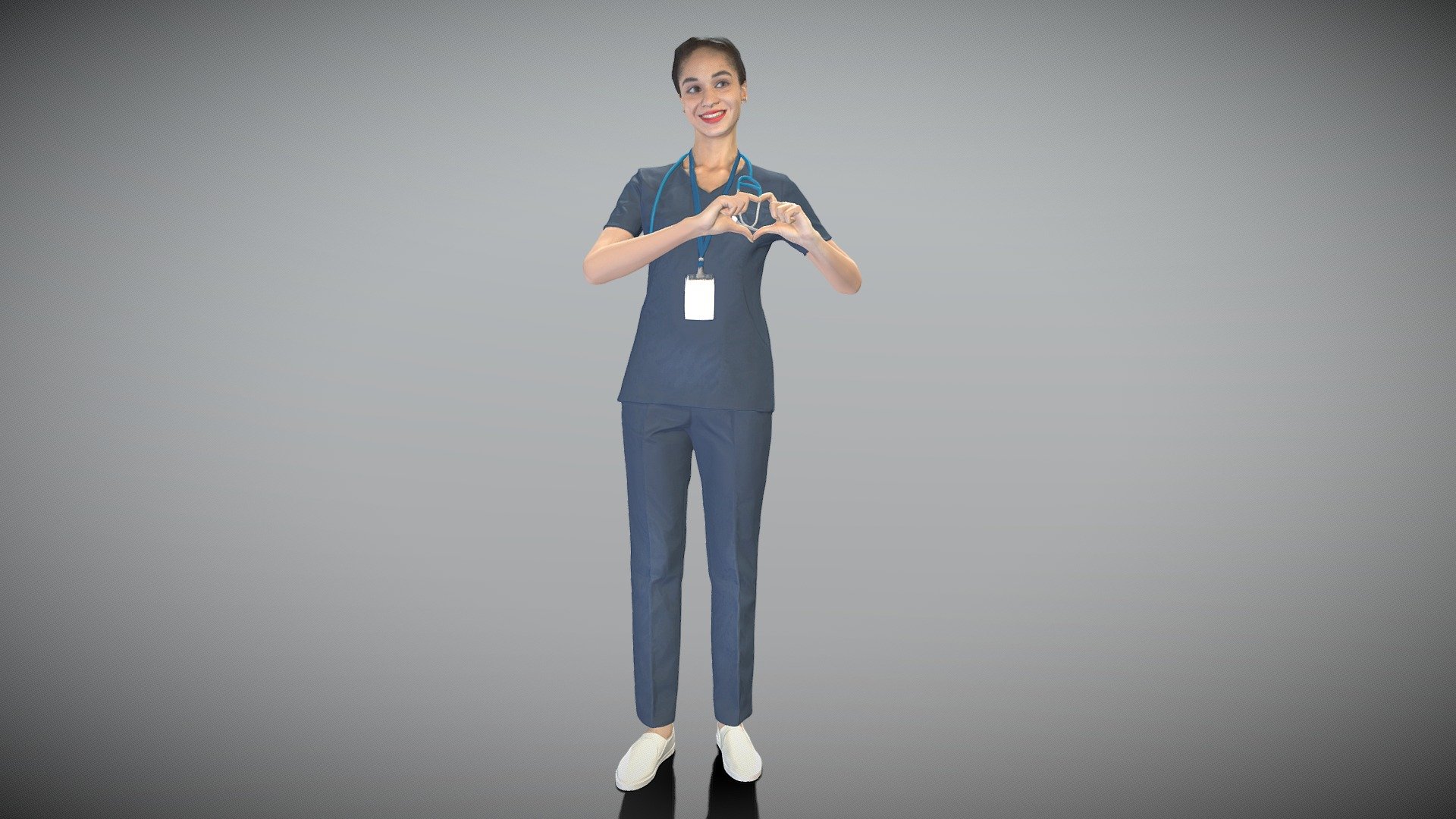 This is a true human size and detailed model of a beautiful young woman of Caucasian appearance dressed in a medical uniform. The model is captured in typical professional pose to perfectly match a variety of architectural and product visualizations, be used as a background or mid-sized character in advert banners, professional products/devices presentations, educational tutorials, VR/AR content etc.

Technical characteristics:




digital double 3d scan model

decimated model (100k triangles)

sufficiently clean

PBR textures: Diffuse, Normal, Specular maps

non-overlapping UV map

Download package includes Cinema 4D project file with Redshift shader, OBJ, FBX files, which are applicable for 3ds Max, Maya, Unreal Engine, Unity, Blender, etc.

You may find some of our 3d models in free access on SketchFab https://sketchfab.com/deep3dstudio/collections/sample-basic-3d-models

New 3d models every day!