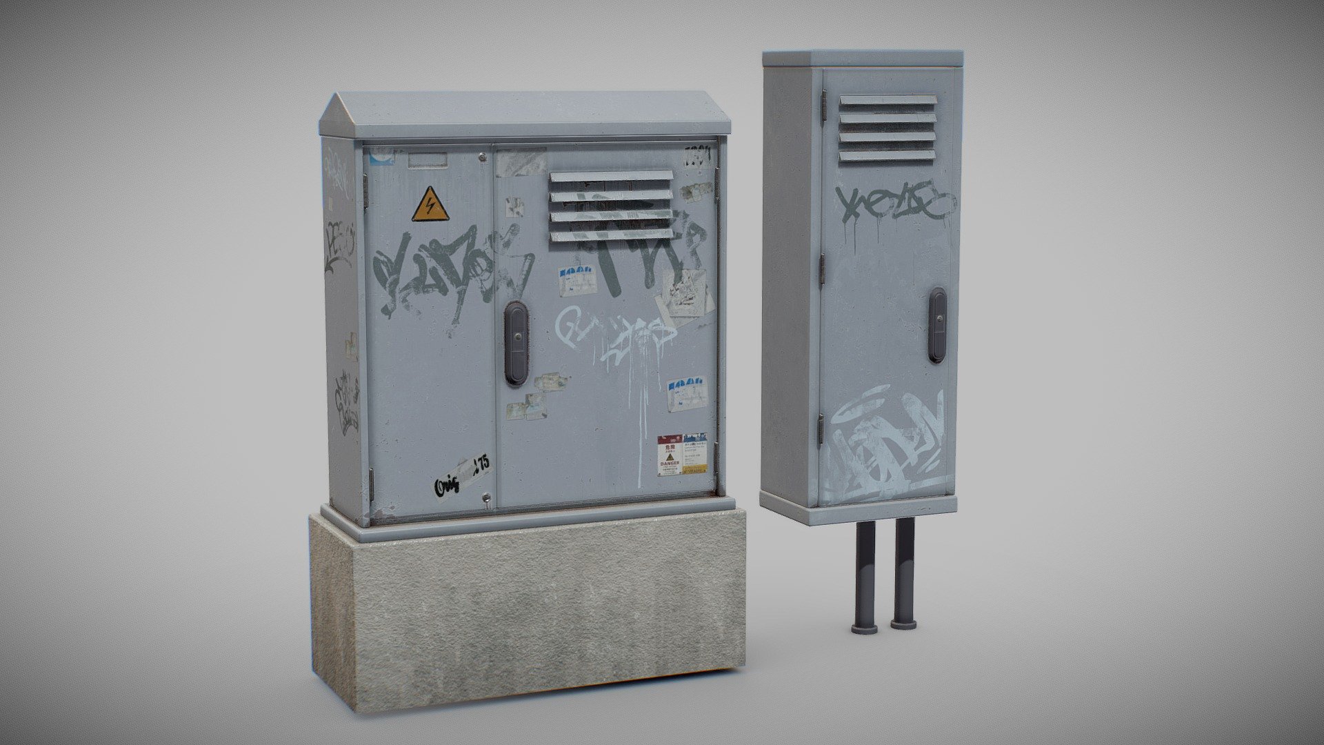 Street Fuse Box

PBR Material
4k Size Textures
.tga format
2 Udim
PBR Texture (base color, Roughness, Ao, Normal map, Metalic)
*Opacity map included in the alpha channel of base color map.
high-Poly model
Production-Ready - film, game, and advertising.
Smooth version Ready

.obj   .fbx  .ma .blend files included
 tris and quad versions available

&mdash;Brand and logo are completely fictitious - No after royalties required ----