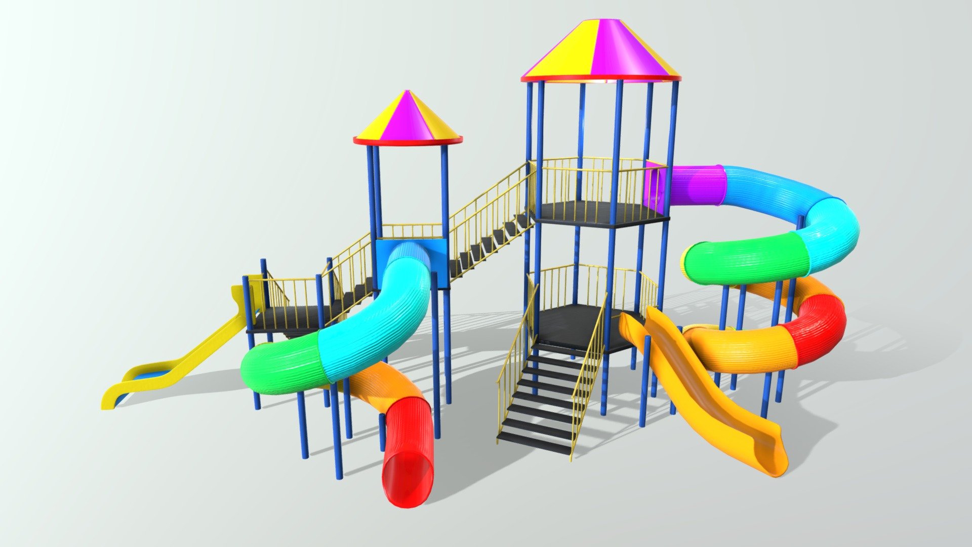 This model of slides is a dream for children and nice addition to your project. 
3d model ready for Virtual Reality (VR), Augmented Reality (AR), games and other real-time apps.